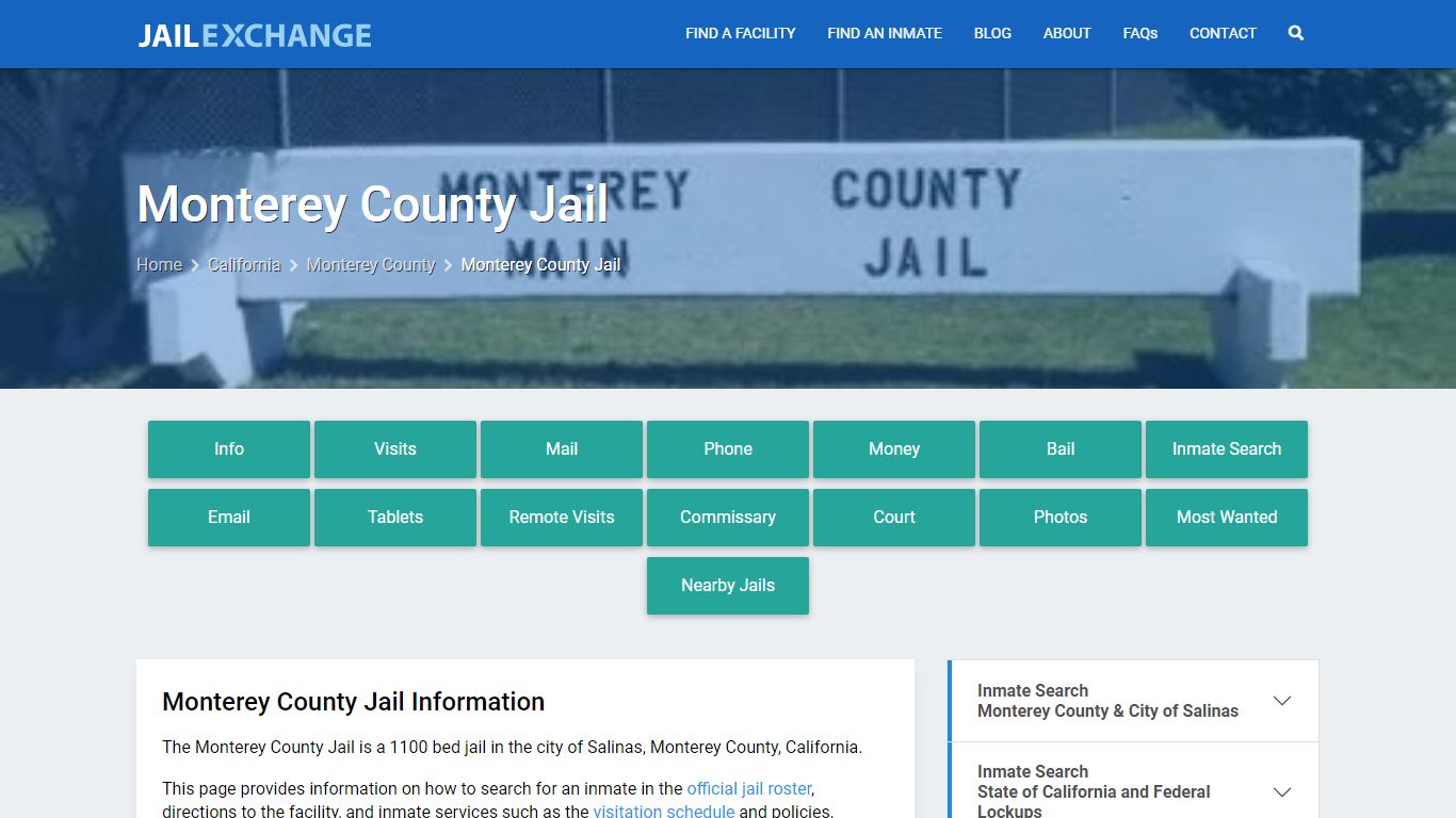 Monterey County Jail, CA Inmate Search, Information